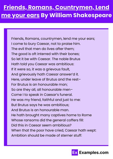 Friends, Romans, Countrymen, Lend me your ears Poem by William ...