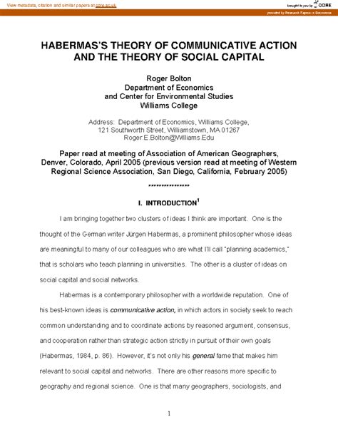 Comunicative action - HABERMAS’S THEORY OF COMMUNICATIVE ACTION AND THE ...