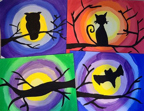 Spooky silhouettes | Halloween art projects, Halloween art lessons ...