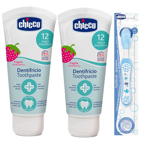 Chicco Strawberry Toothpaste (12 m+), 50 ml, Pack of 2 and Blue ...