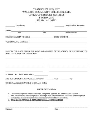 Wallace Community College Selma Transcript Request 2020-2026 - Fill and ...
