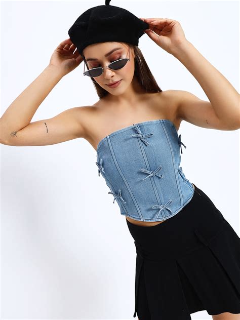 Ribbon Denim Corset Top – SUGERCANDY