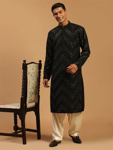 Men's Black Mirror Kurta With Patiala Set – vastramay