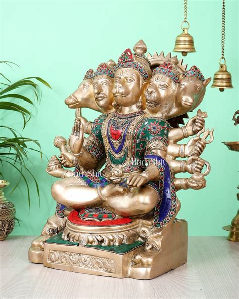 Handcrafted Brass Panchmukhi Hanuman Idol 17 inch with meenakari ...