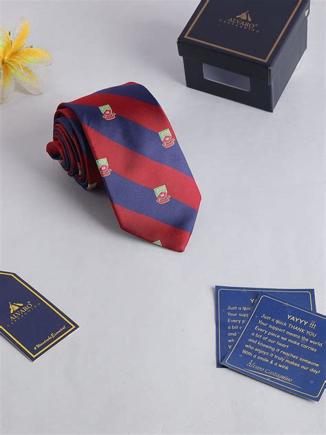 Premium Maroon & Blue Striped Formal Tie With Motifs For Men – Alvaro ...