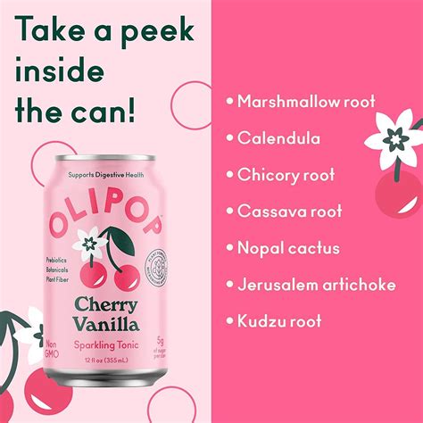 OLIPOP - Cherry Vanilla Sparkling Tonic Healthy Soda Prebiotic Soft ...