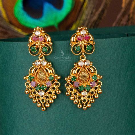 One Gram Micro Gold Plated Motif Earrings with AD Stones - Sasitrends
