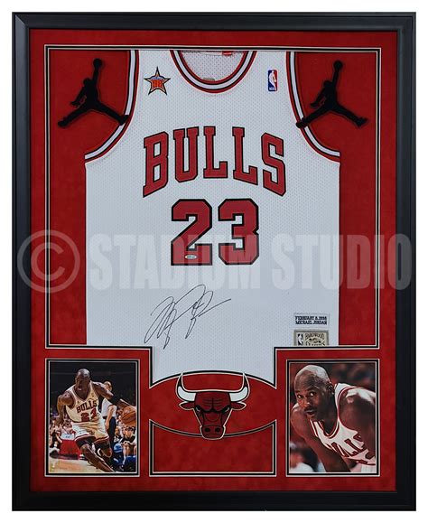 Michael Jordan Autographed Framed Bulls White Jersey - The Stadium Studio