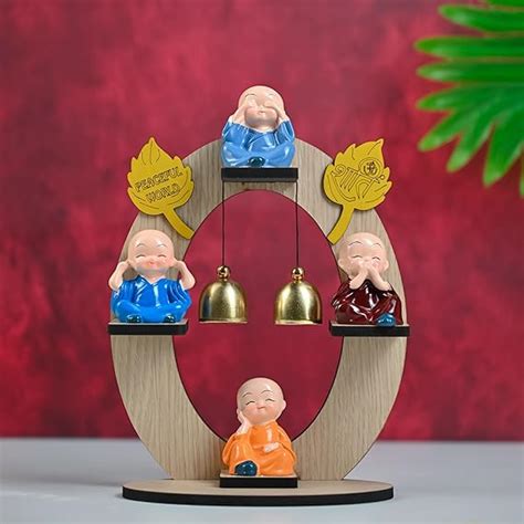 Buy HindCraft Resin Buddha Monk Figurine Set – 4 Mini Monks on Wooden ...