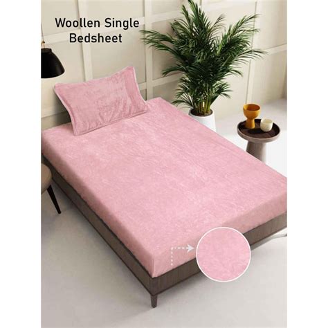 Buy FABINALIV Pink Solid Wollen Single Bedsheet with Pillow Cover (Pack ...