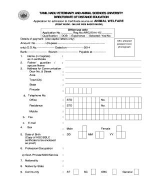 Fillable Online awbi TAMIL NADU VETERINARY AND ANIMAL SCIENCES ...