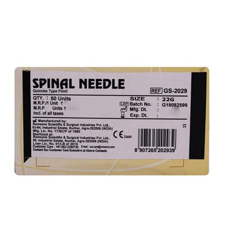 Romson Spinal Needle -22g Price, Uses, Side Effects, Composition ...