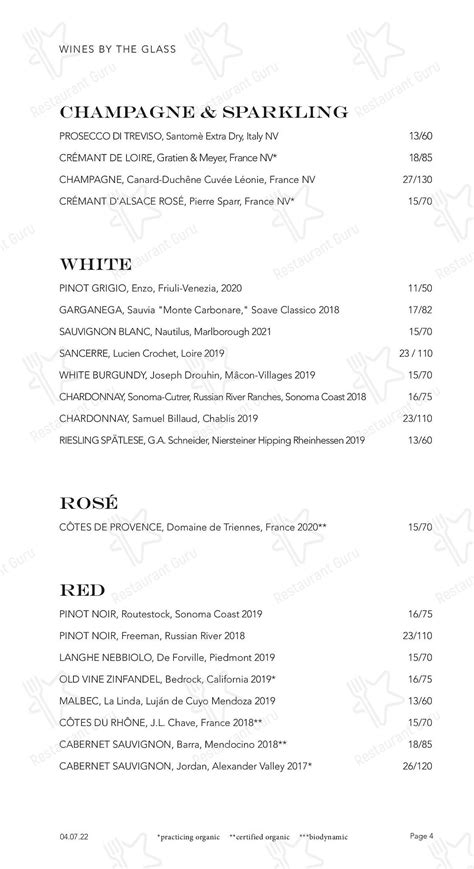 Menu at RL Restaurant, Chicago, 115 E Chicago Ave