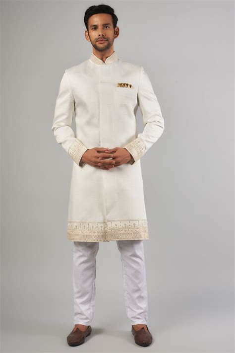 Mens White Embroidered Sherwani Set – Spring Break