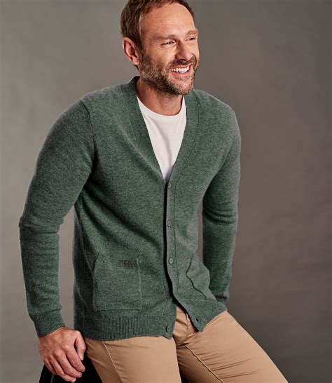 Tweed Green | Mens Cashmere & Merino V Neck Cardigan | WoolOvers UK