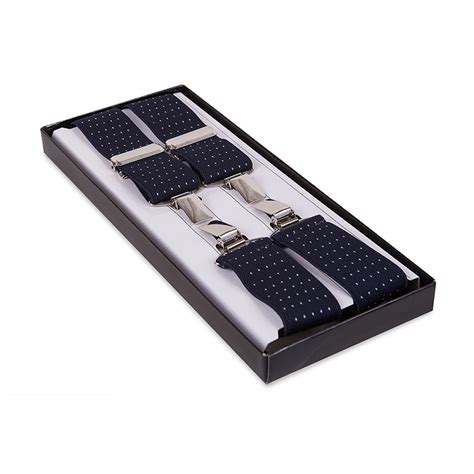 Navy blue braces 4 clips Men's cufflinks, silk ties and braces online shop.