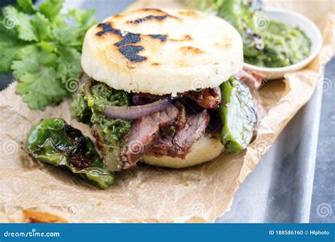 Traditional Columbian Arepa Con Carne Desmechada with Shredded Beef ...