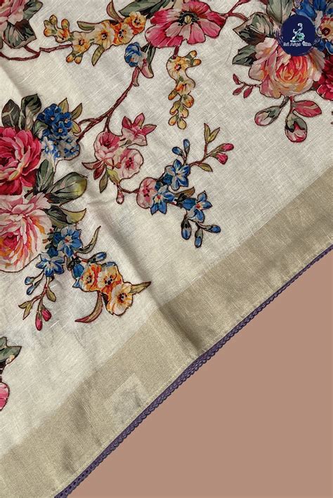Beige Jute Saree With Embroidery Pattern - Sri Arya Silks