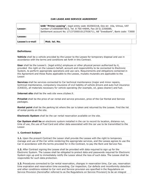 Car Rental Agreement Contract Template - Employee Onboarding Template