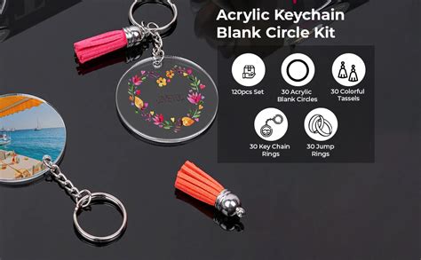 SANNIDHI® Acrylic Keychain Blank Circle Kit, 120pc Clear Keychains Set ...