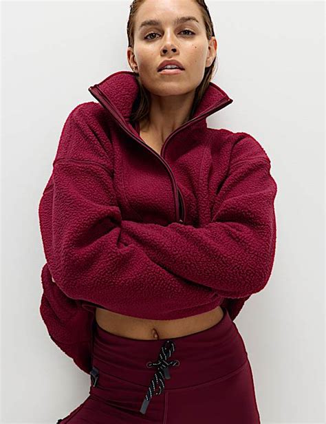 Buy Borg Half Zip Funnel Neck Longline Fleece at Marks & Spencer