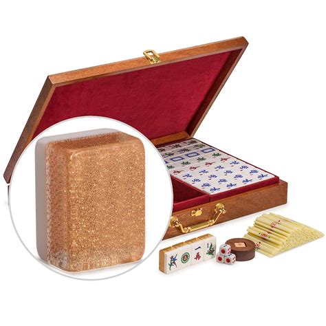 Yellow Mountain Imports Chinese Mahjong Game Set, Numbered Tiles, Wood ...