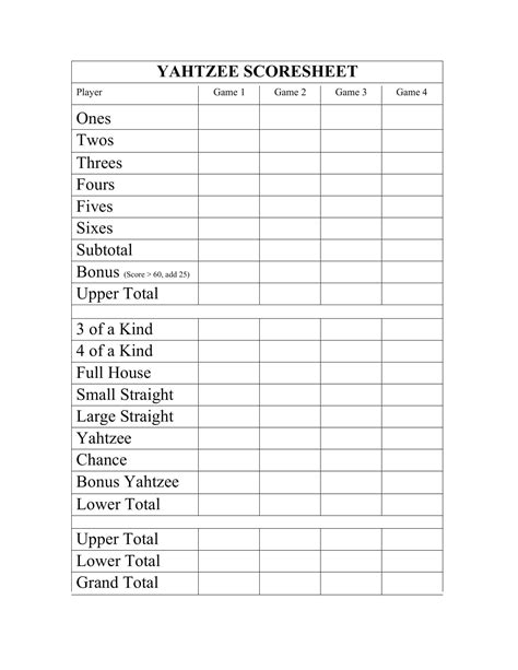 Free Printable Yahtzee Score Sheet Template [PDF, Excel] Triple / Junior