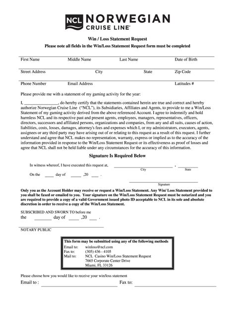 Norwegian Cruise Line WinLoss Statement Request - Fill Out, Sign ...