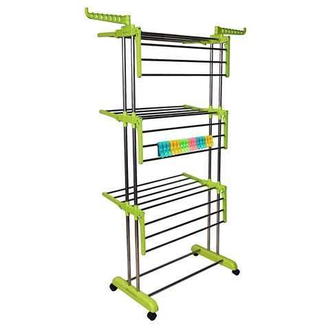 LivingBasics® Heavy Duty Rust-free Double Pole Clothes Drying Racks wi ...