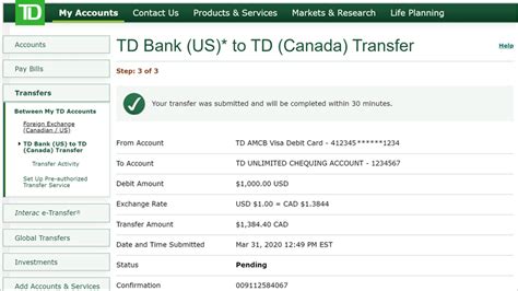 How to transfer money from TD Bank (US) to TD (Canada) on EasyWeb