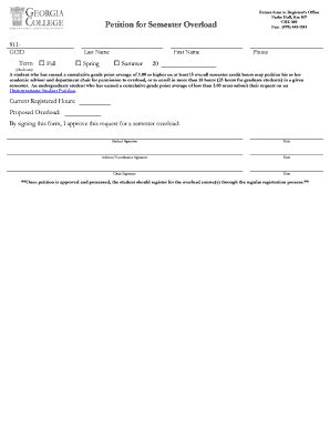 Fillable Online gcsu Parks Hall Rm 107 Petition for Semester Overload ...