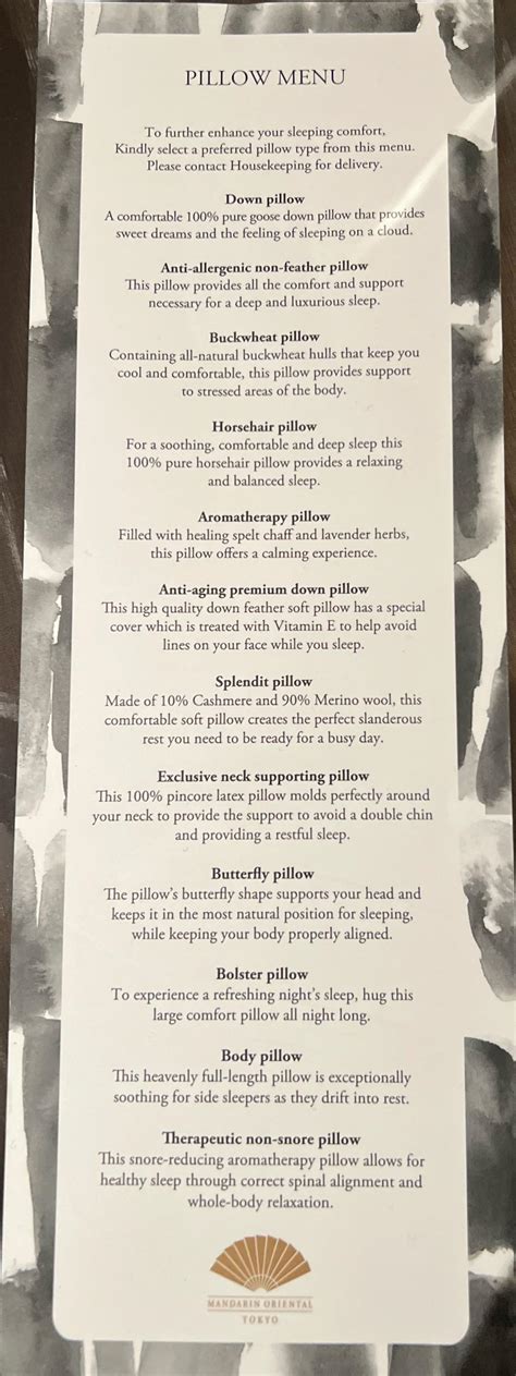 I found a pillow menu in my hotel room. : r/mildlyinteresting