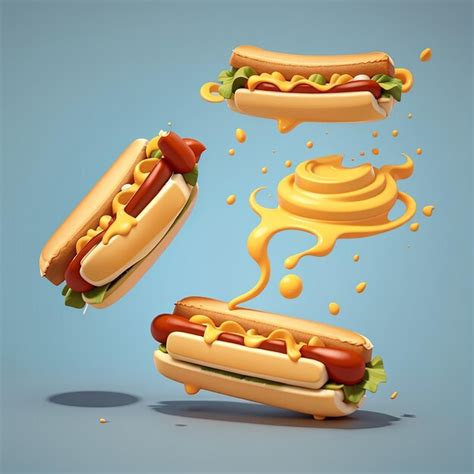 Hotdog food flying with melted mustard cartoon vector icon illustration ...