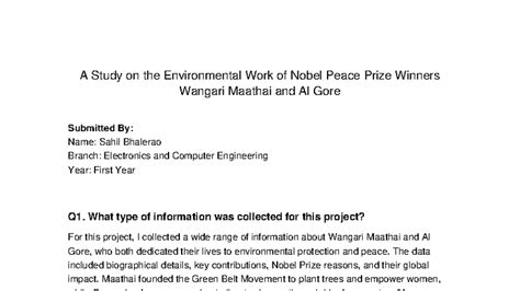 Environmental Contributions of Nobel Laureates Maathai & Gore - Studocu