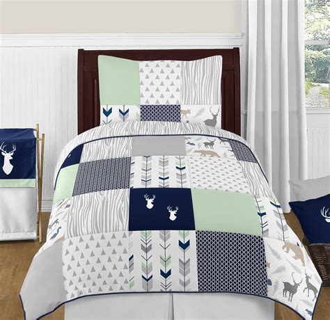 Amazon.com: Sweet Jojo Designs Navy Blue, Mint and Grey Woodsy Deer ...