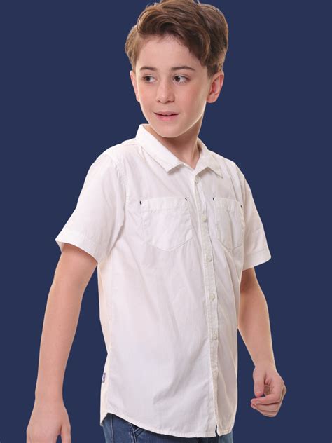 Boys Half Sleeves 100% Cotton White Shirt with Double Pocket – imymeco.com