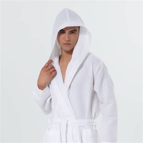 Men's White Hooded Turkish Cotton Waffle Robe | SEYANTE