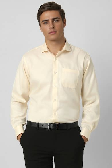 Buy Men Cream Regular Fit Textured Full Sleeves Formal Shirt Online ...
