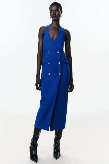 CROSSOVER HALTER NECK MIDI DRESS - Bluish | ZARA India