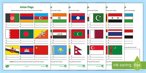 Asia Flag Worksheet (teacher made) - Twinkl