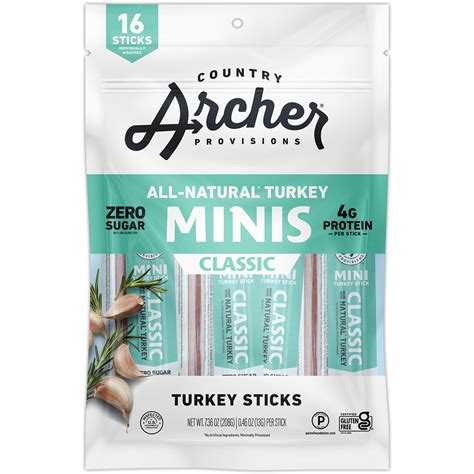 Archer Turkey Jerky Mini Sticks 0.5oz 16 Count, Gluten-Free, Whole30 ...