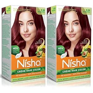Nisha Creme Hair Colour 3.16 BURGUNDY (60gm + 60ml + 18ml Nisha ...