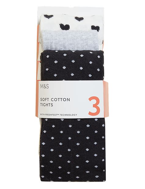 Buy 3pk Cotton Rich Ribbed Tights at Marks & Spencer
