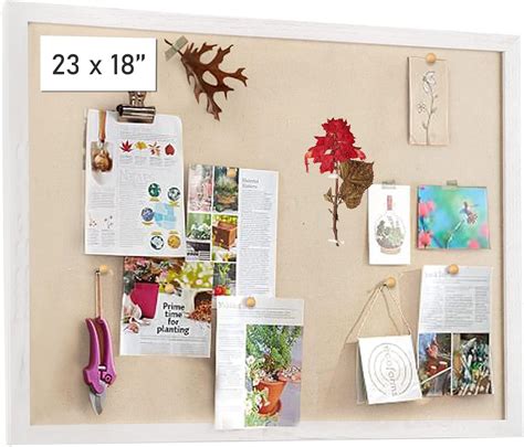 Emfogo Large Bulletin Board 23x18 inch with Linen Cork Boards Wall Decor Hanging Pin Wood Framed ...