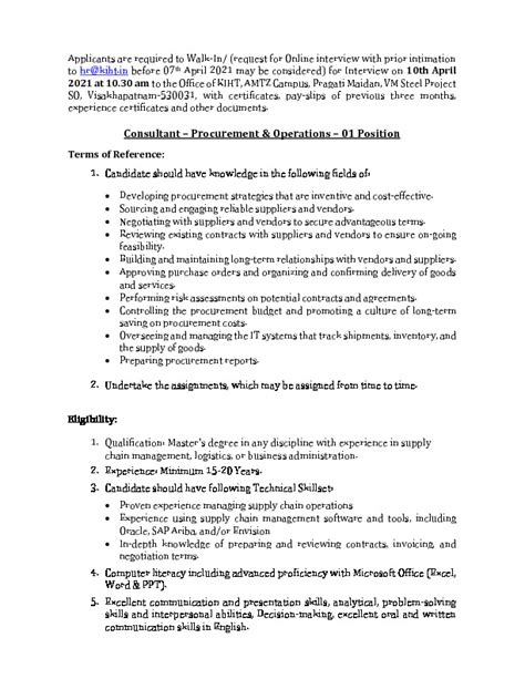 Consultant - Procurement & Operations - KALAM INSTITUTE OF HEALTH ...