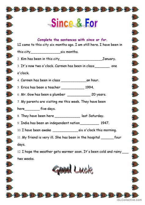 For & Since general grammar practice: Deutsch DAF Arbeitsblätter pdf & doc