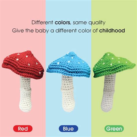 Soft Hand Knitted Cotton Crochet Cute Mushroom Teether Toy Pack of 3(R ...