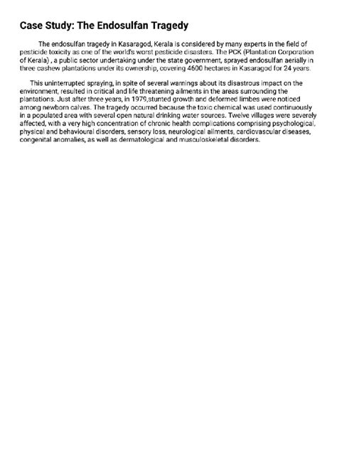 Case Study: Impact of Endosulfan Tragedy on Communities - Studocu
