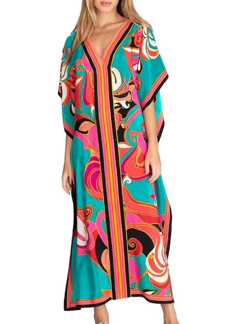 Bsubseach Women Bathing Suit Coverup Short V Neck Maxi Caftan Fashion ...