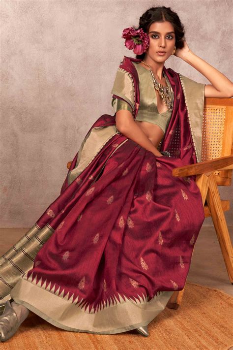 Traditional Bhagalpuri Silk Saree with Gadwal-Inspired Maroon Zari Wea